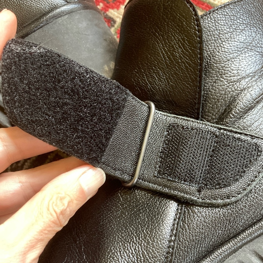 Size 8 (39) Fly London Leather Velcro Slip On Boots black wedge heel monk strap - Picture 8 of 15